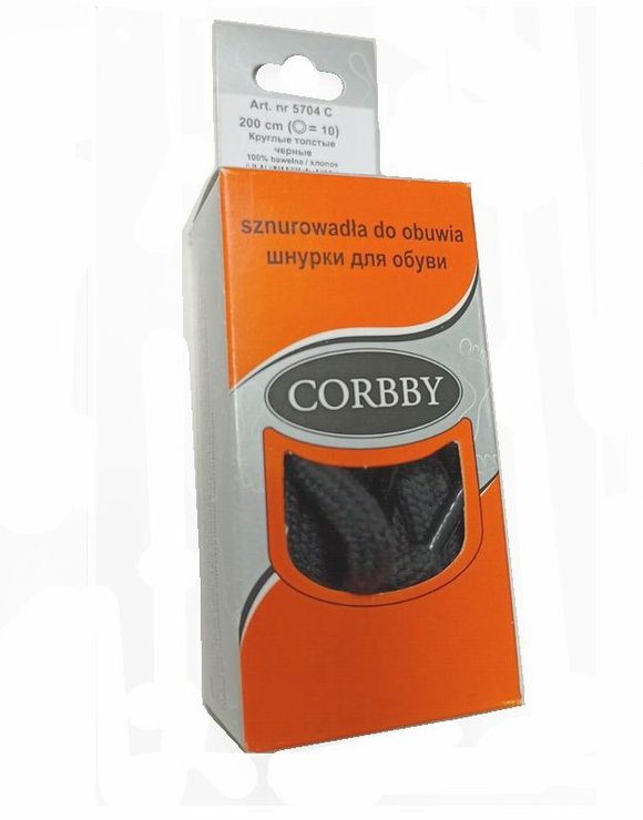 CORBBY Шнурки 200см круглые толстые Черные