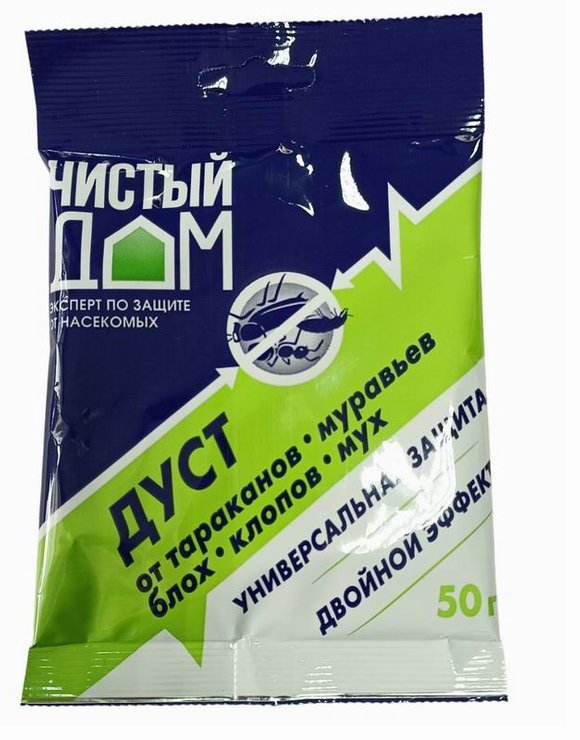 ЧИСТЫЙ ДОМ Дуст 50гр от тараканов, блох, муравьев (100)