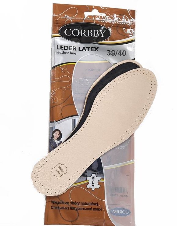 CORBBY Стельки Leder latex р.39/40 натуральная кожа с углем