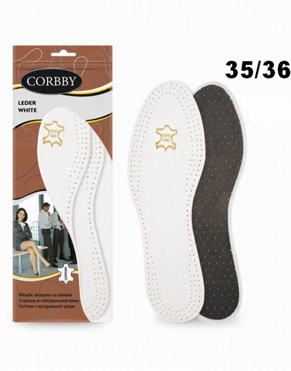 CORBBY Стельки Leder white р.35/36 натуральная кожа с углем