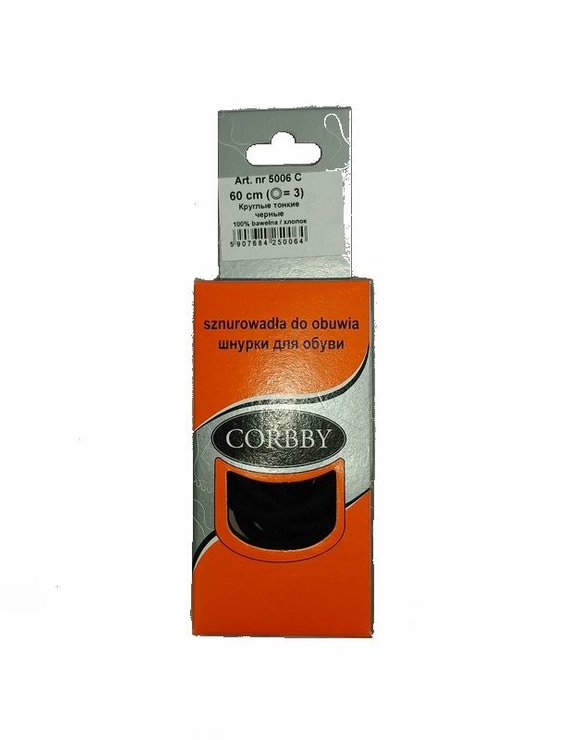 CORBBY Шнурки 60см круглые тонкие Черные