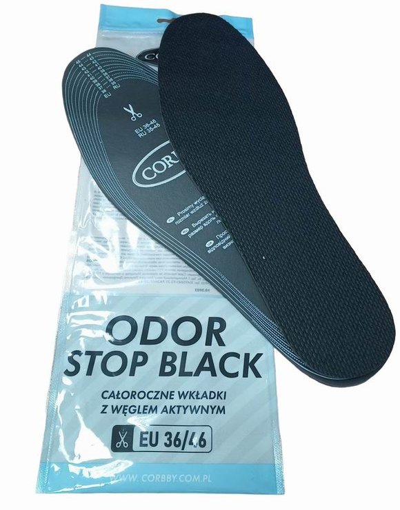 CORBBY Стельки р.36/46 ODOR STOP BLACK х/б ткань на латексе с углем