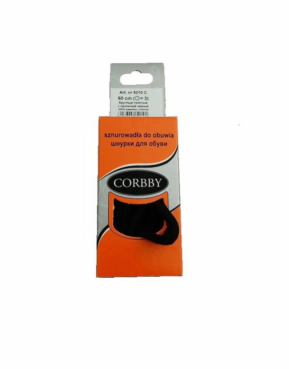 CORBBY Шнурки 60см круглые толстые с пропиткой Черные