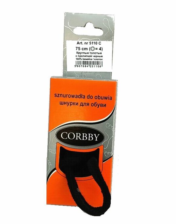 CORBBY Шнурки 75см круглые толстые с пропиткой Черные