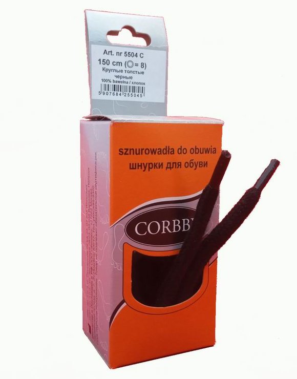 CORBBY Шнурки 150см круглые толстые Черные