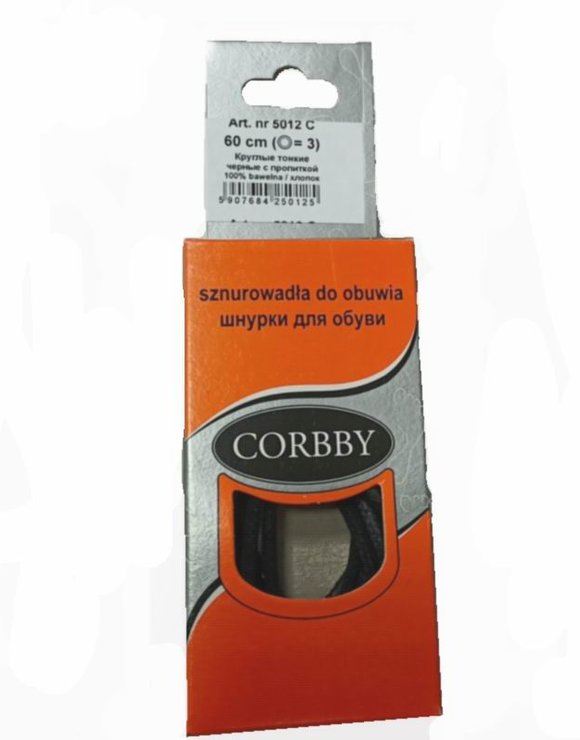 CORBBY Шнурки 60см круглые тонкие с пропиткой Черные