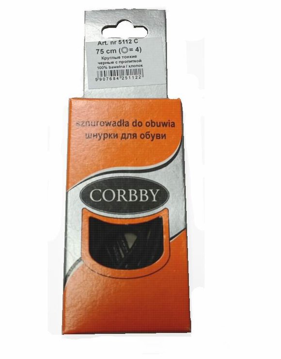 CORBBY Шнурки 75см круглые тонкие с пропиткой Черные