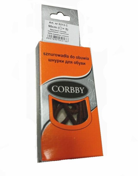 CORBBY Шнурки 90см круглые тонкие с пропиткой Коричневые