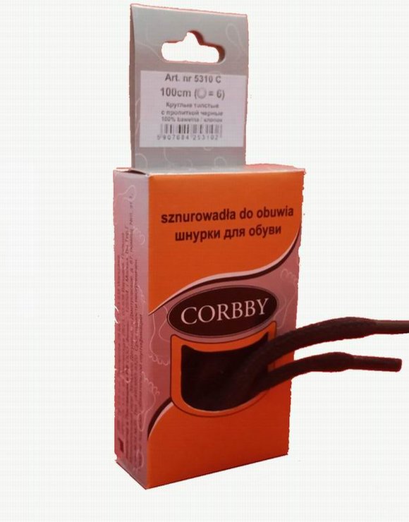 CORBBY Шнурки 100см круглые толстые с пропиткой Черные