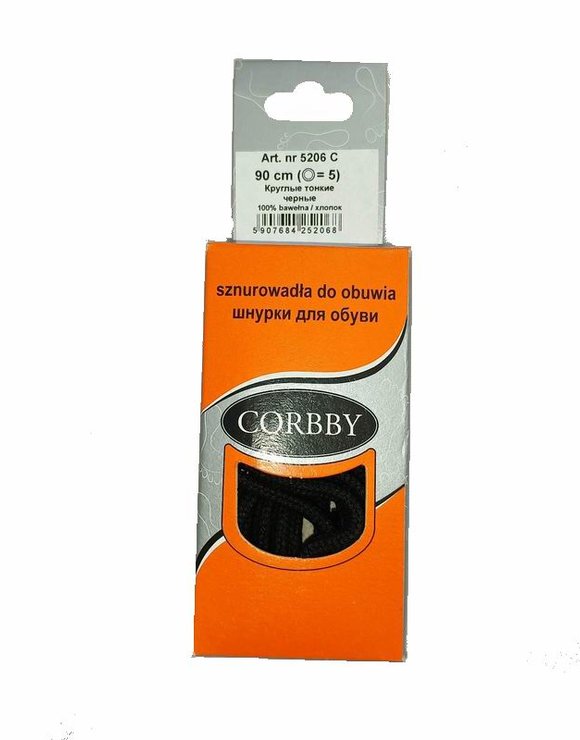 CORBBY Шнурки 90см круглые тонкие Черные