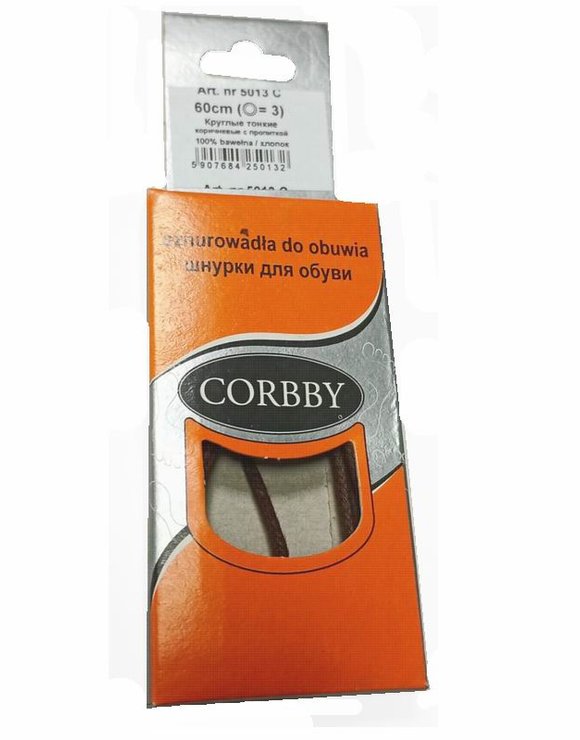 CORBBY Шнурки 60см круглые тонкие с пропиткой Коричневые