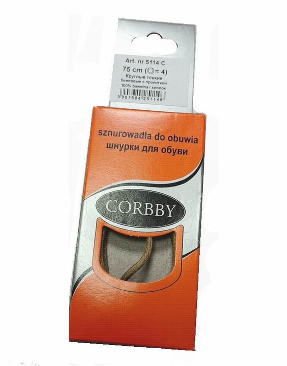 CORBBY Шнурки 75см круглые тонкие с пропиткой Бежевые