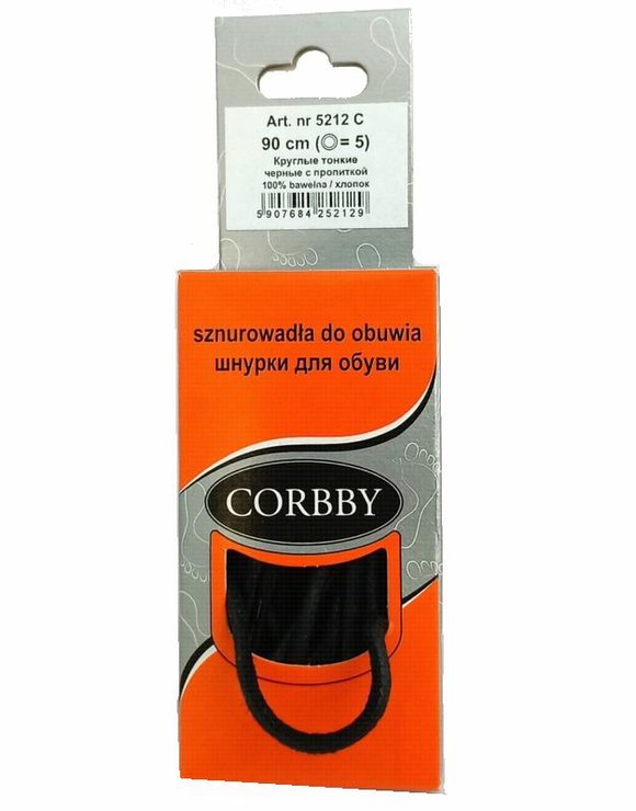 CORBBY Шнурки 90см круглые тонкие с пропиткой Черные