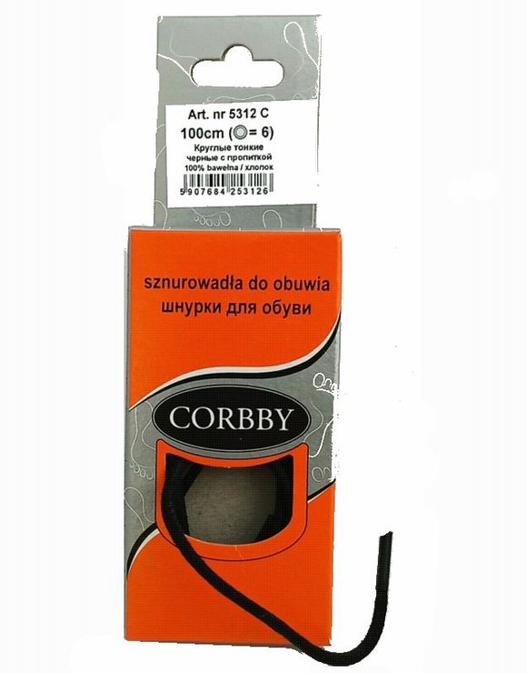 CORBBY Шнурки 100см круглые тонкие с пропиткой Черные