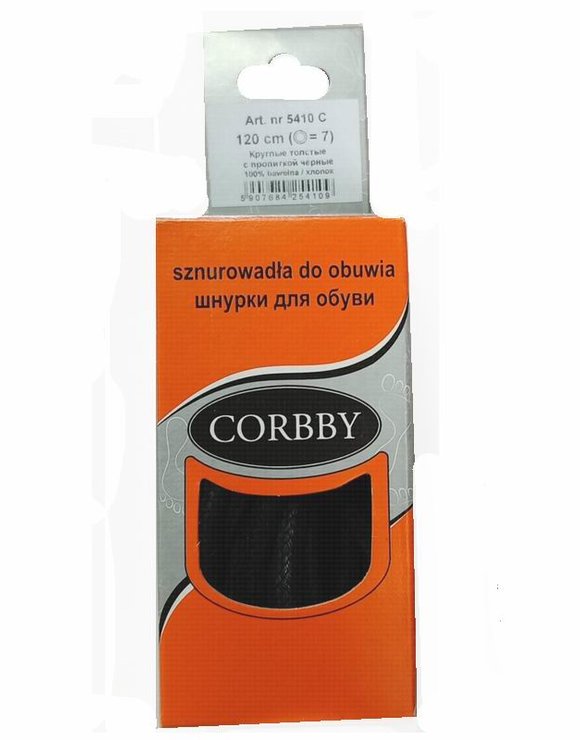 CORBBY Шнурки 120см круглые толстые с пропиткой Черные