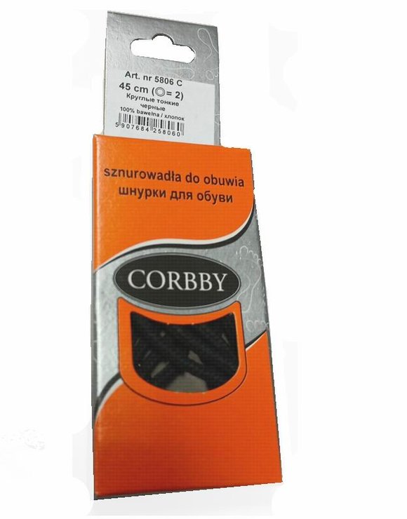 CORBBY Шнурки 45см круглые тонкие Черные