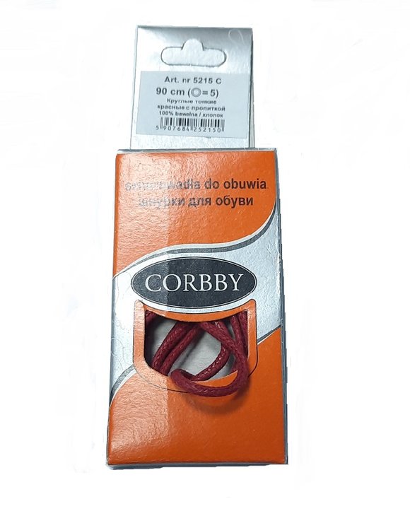 CORBBY Шнурки 90см круглые тонкие с пропиткой Красные