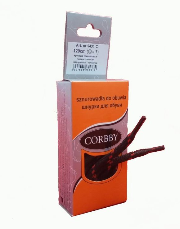 CORBBY Шнурки 120см круглые трекинговые Черно-Красные