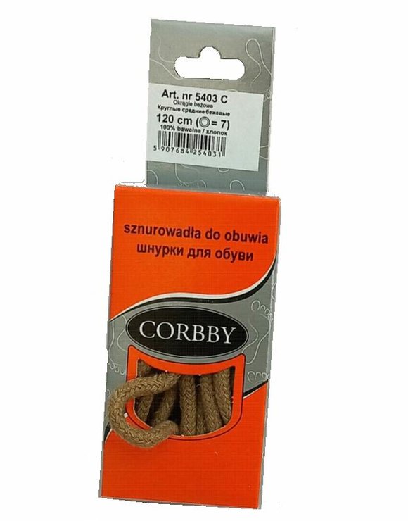 CORBBY Шнурки 120см круглые средние Бежевые