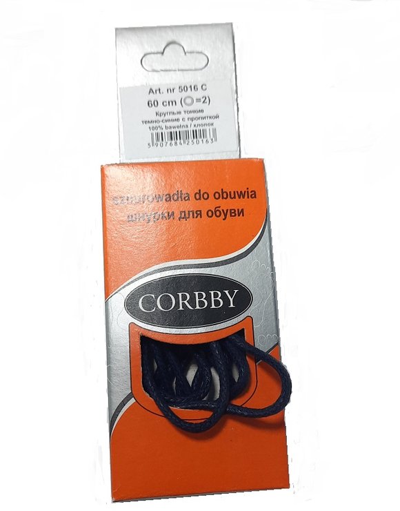 CORBBY Шнурки 60см круглые тонкие с пропиткой Синие