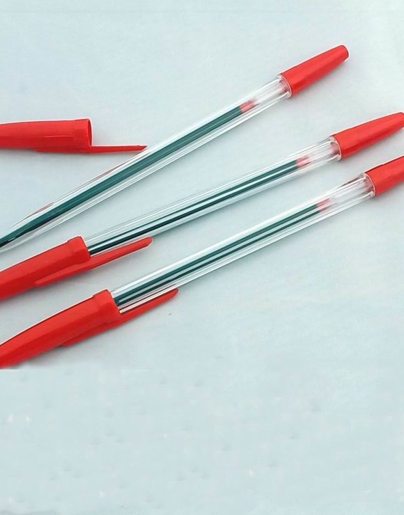 Ручка шариковая прозрачный корпус, чернила красные, толщина 1мм (50)