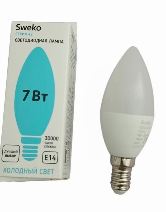 Sweko Лампа светодиодная 7Вт Е14 С35 свеча 4000К белый свет