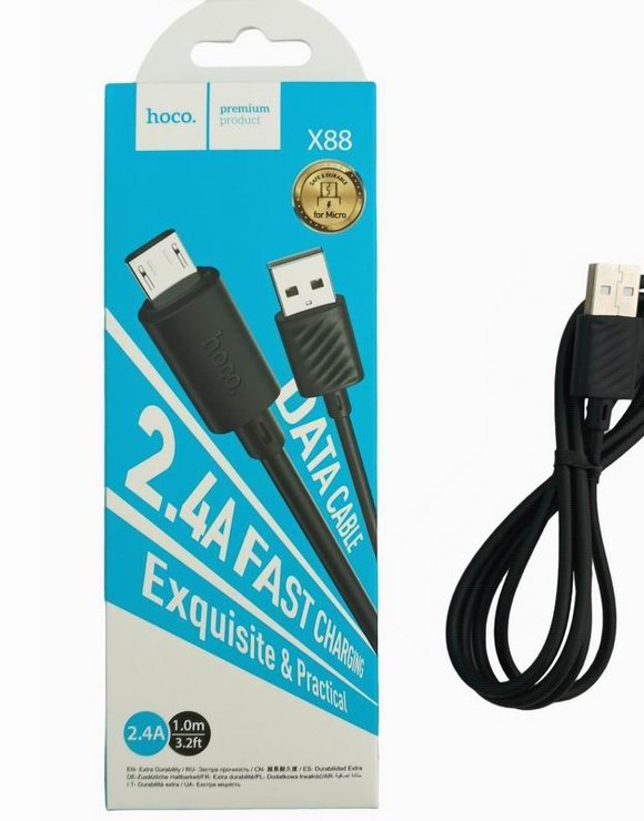 Кабель USB-microUSB дл-1м, 2.4А, ПВХ черный НОСО