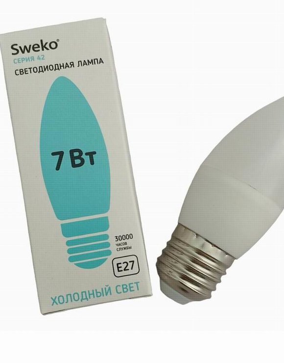 Sweko Лампа светодиодная 7Вт Е27 С35 свеча 4000К белый свет
