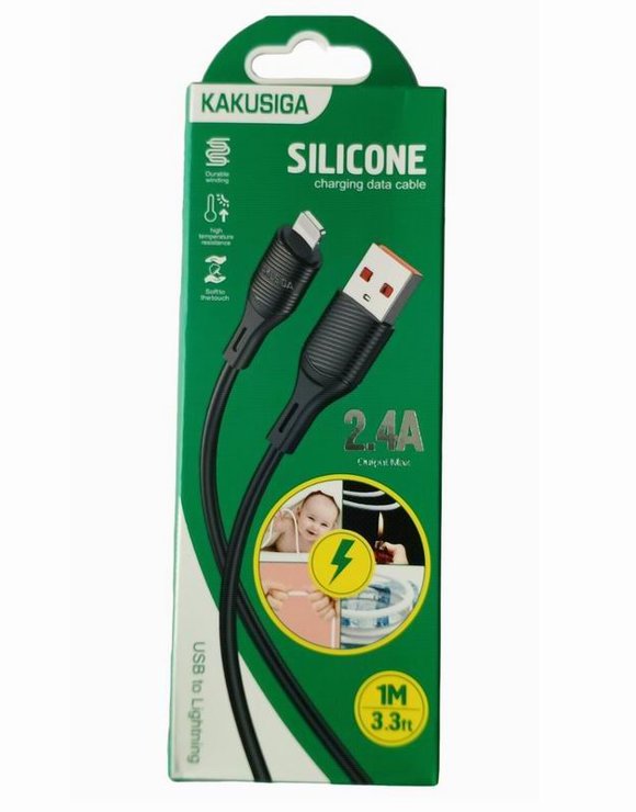 Кабель USB-Lightning дл-1м, 2.4А, силиконовый Черный KAKUSIGA