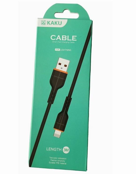 Кабель USB-Lightning дл-3м, Быстрая зарядка Черный KAKU