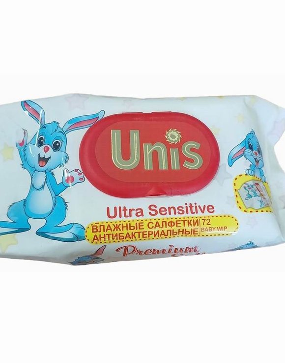 Салфетки влажные 72шт Детские Антибактериальные с клапаном Unis Premium Soft