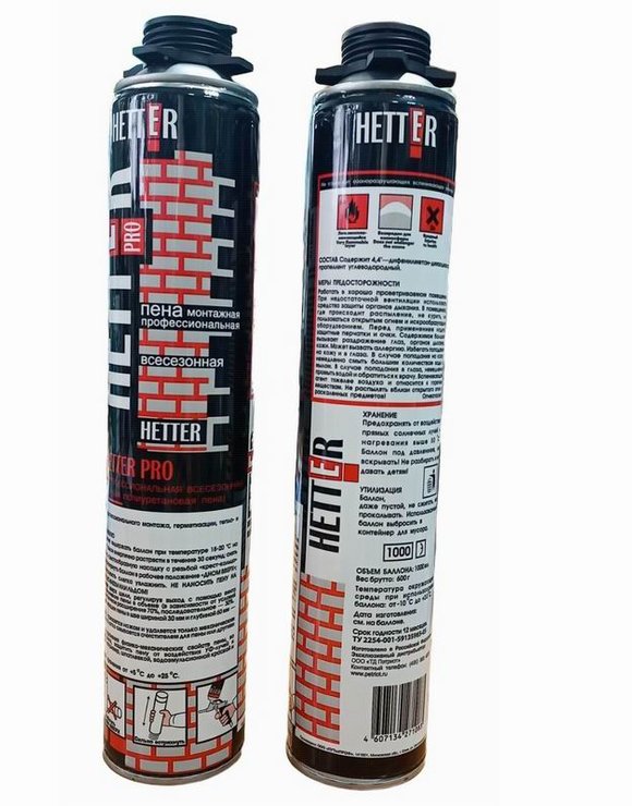 Пена монтажная 1л (600гр) профессиональная Всесезонная HETTER PRO