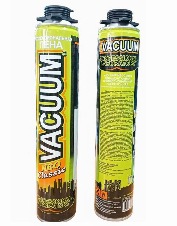 Пена монтажная 1л (500гр) профессиональная Всесезонная VACUUM