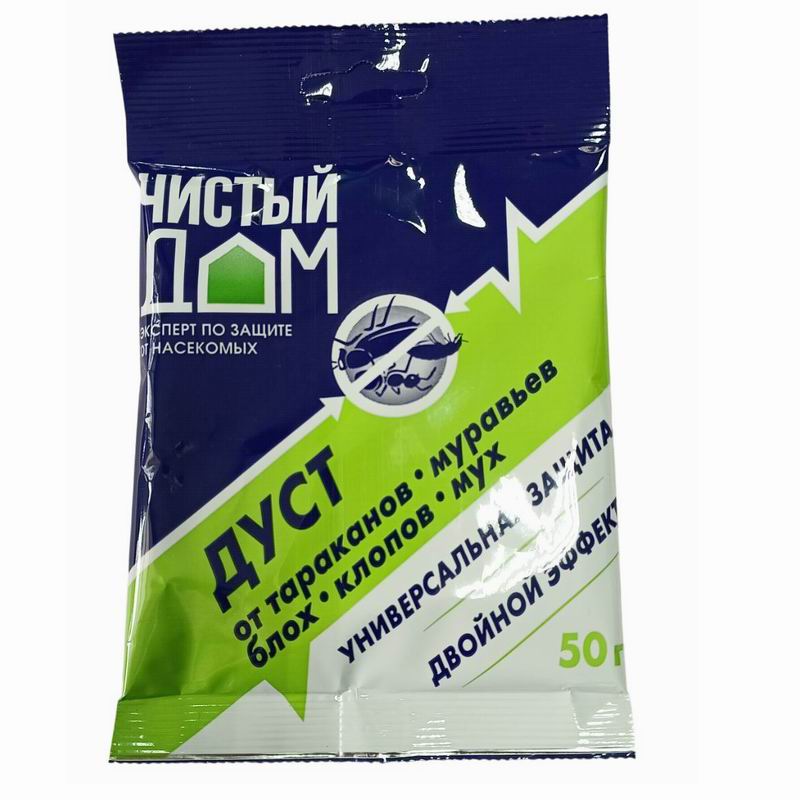 ЧИСТЫЙ ДОМ Дуст 50гр от тараканов, блох, муравьев (100)