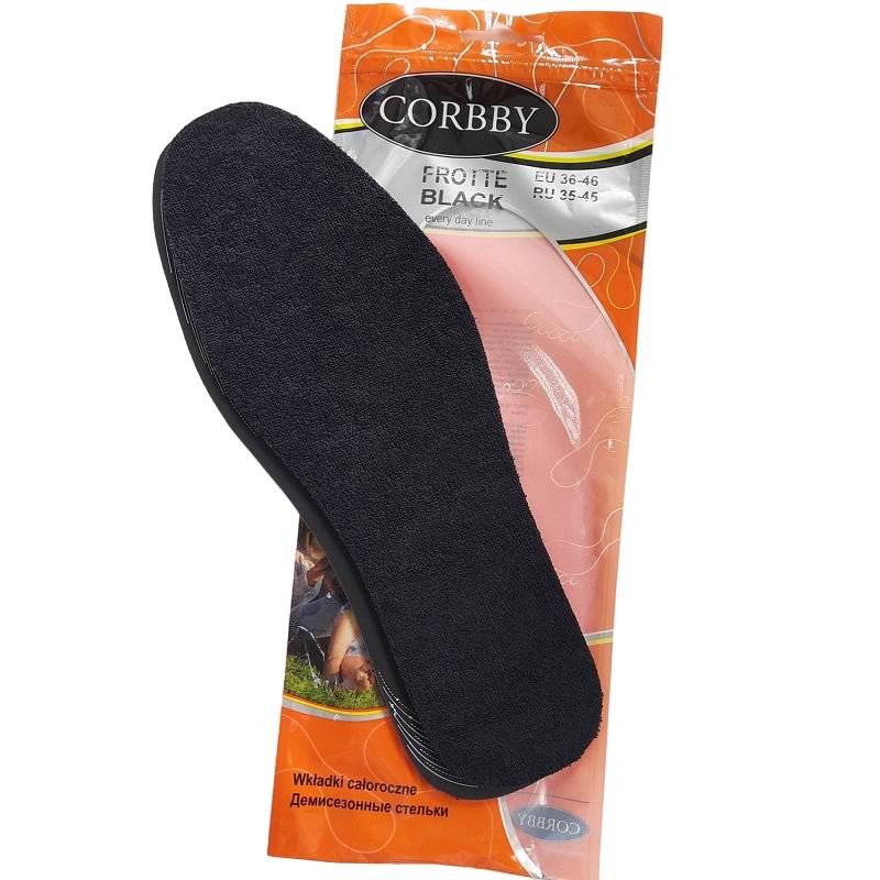 CORBBY Стельки р.36/46 Махровая ткань на латексе Демисезонные FROTTE BLACK