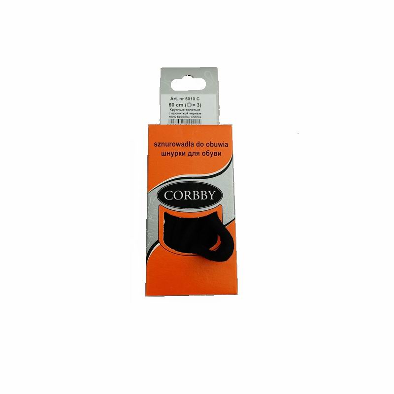 CORBBY Шнурки 60см круглые толстые с пропиткой Черные