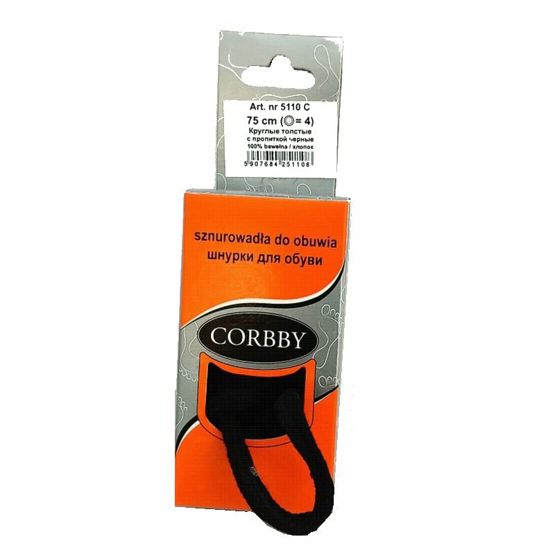 CORBBY Шнурки 75см круглые толстые с пропиткой Черные