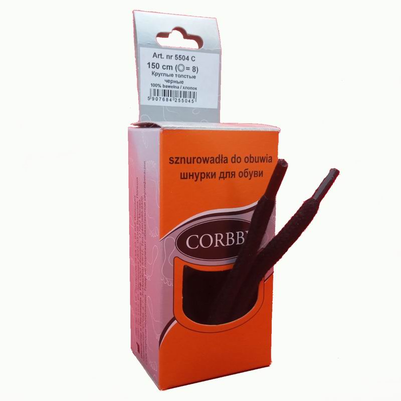 CORBBY Шнурки 150см круглые толстые Черные