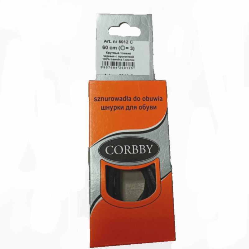 CORBBY Шнурки 60см круглые тонкие с пропиткой Черные