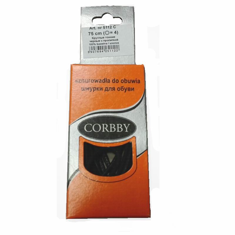 CORBBY Шнурки 75см круглые тонкие с пропиткой Черные