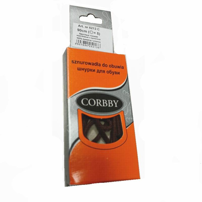 CORBBY Шнурки 90см круглые тонкие с пропиткой Коричневые