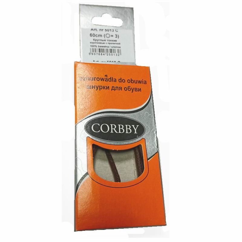 CORBBY Шнурки 60см круглые тонкие с пропиткой Коричневые