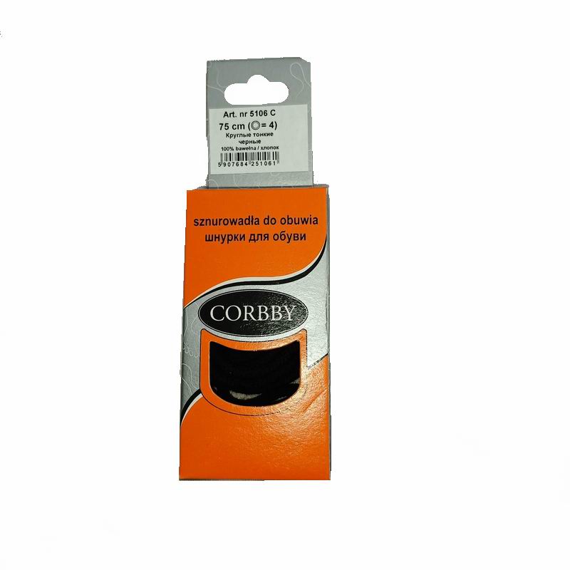CORBBY Шнурки 75см круглые тонкие Черные