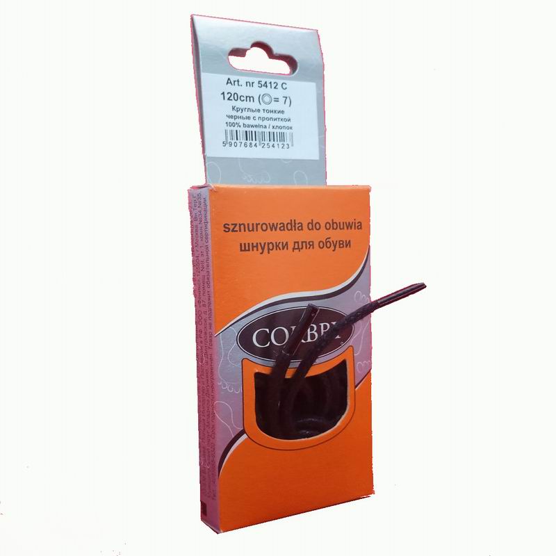 CORBBY Шнурки 120см круглые тонкие с пропиткой Черные