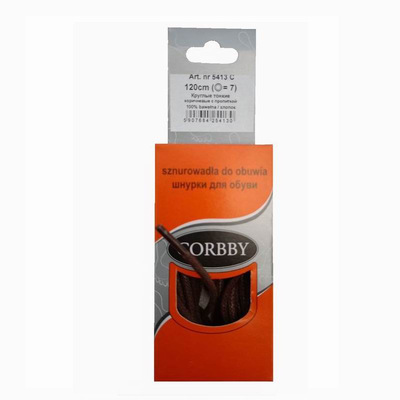 CORBBY Шнурки 120см круглые тонкие с пропиткой Коричневые