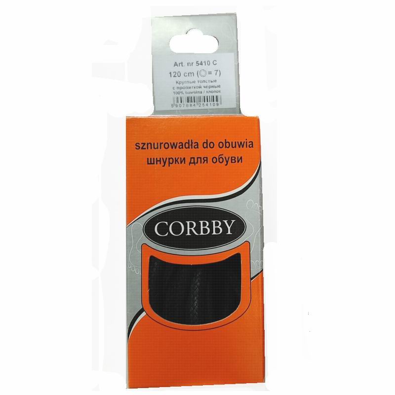 CORBBY Шнурки 120см круглые толстые с пропиткой Черные