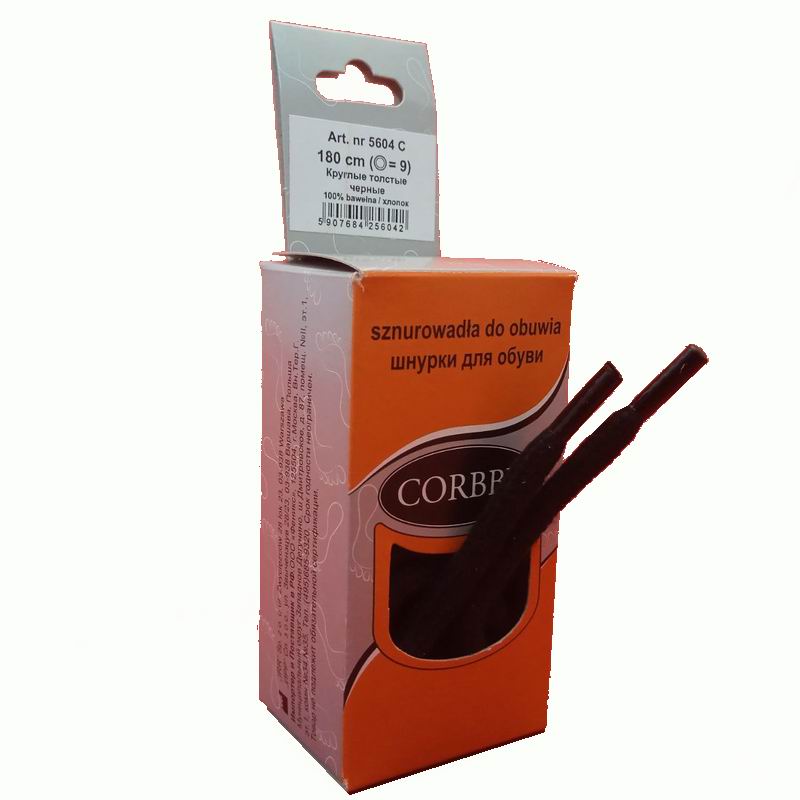CORBBY Шнурки 180см круглые толстые Черные