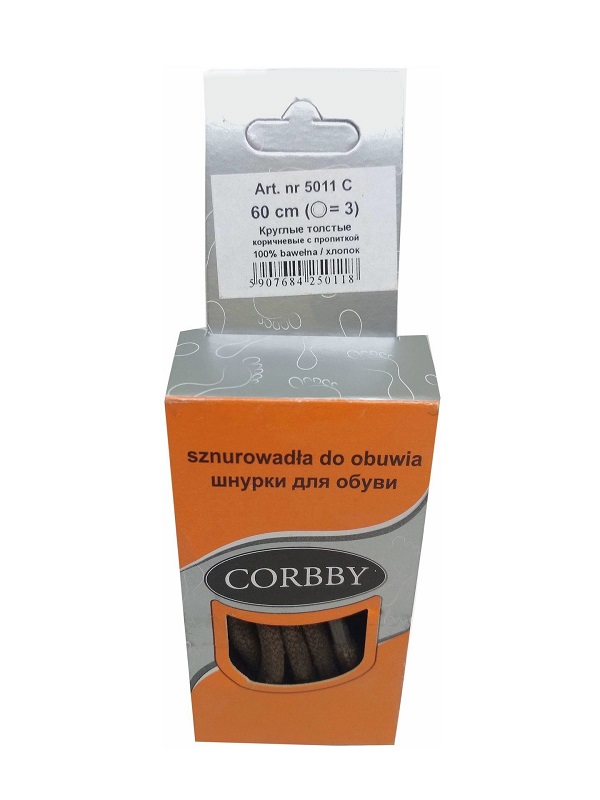CORBBY Шнурки 60см круглые толстые с пропиткой Коричневые