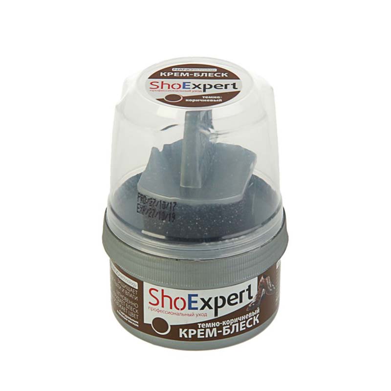 ShoExpert Крем-блеск с губкой для обуви 60мл Темно коричневый (12)