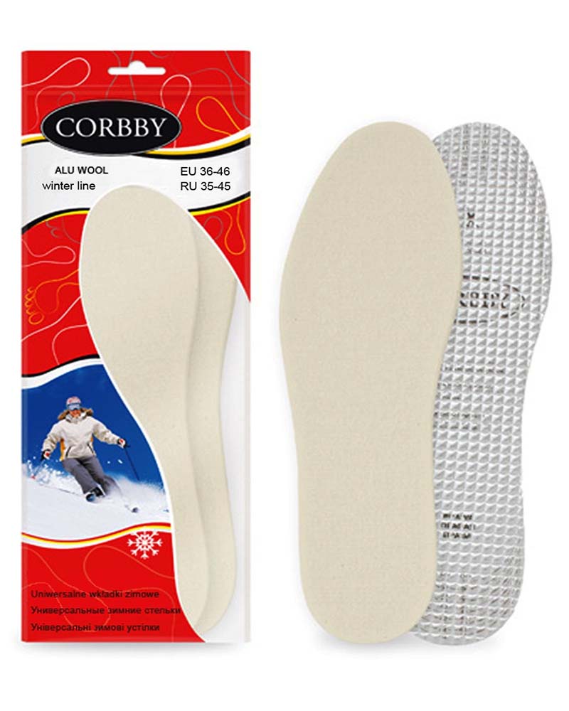 CORBBY Стельки р.36/46 Шерсть на латексе с фольгой Светлые ALU WOOL